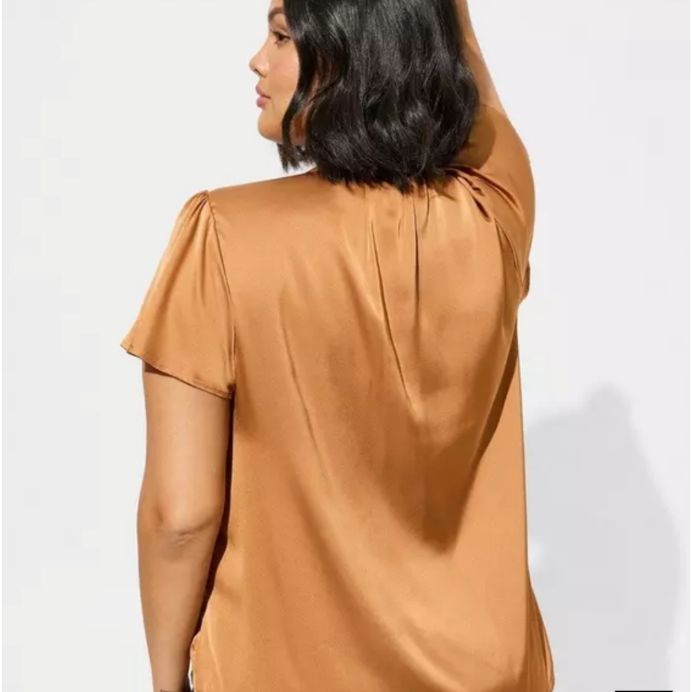 Torrid | Satin Golden Rust Brown Necktie Accent Blouse - Picture 10 of 11